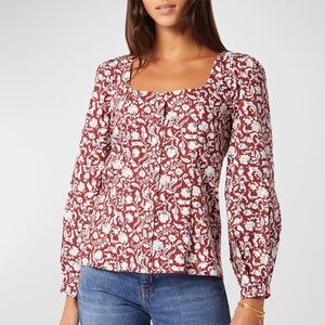 Joie Red and White Floral Blouse NWOT